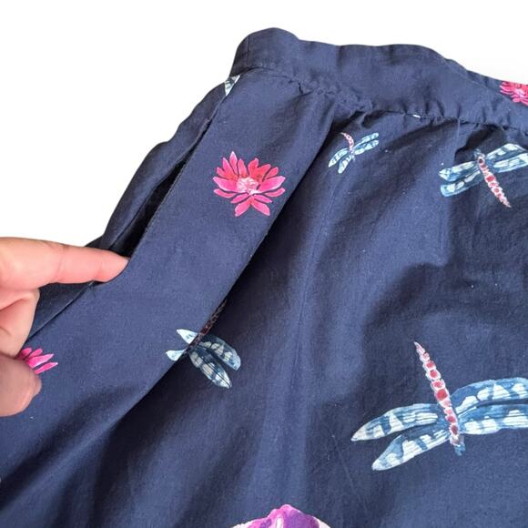 ModCloth Navy Blue Skirt Frogs Mushrooms Dragonflies  Animal Print A-line Small - Picture 2 of 12